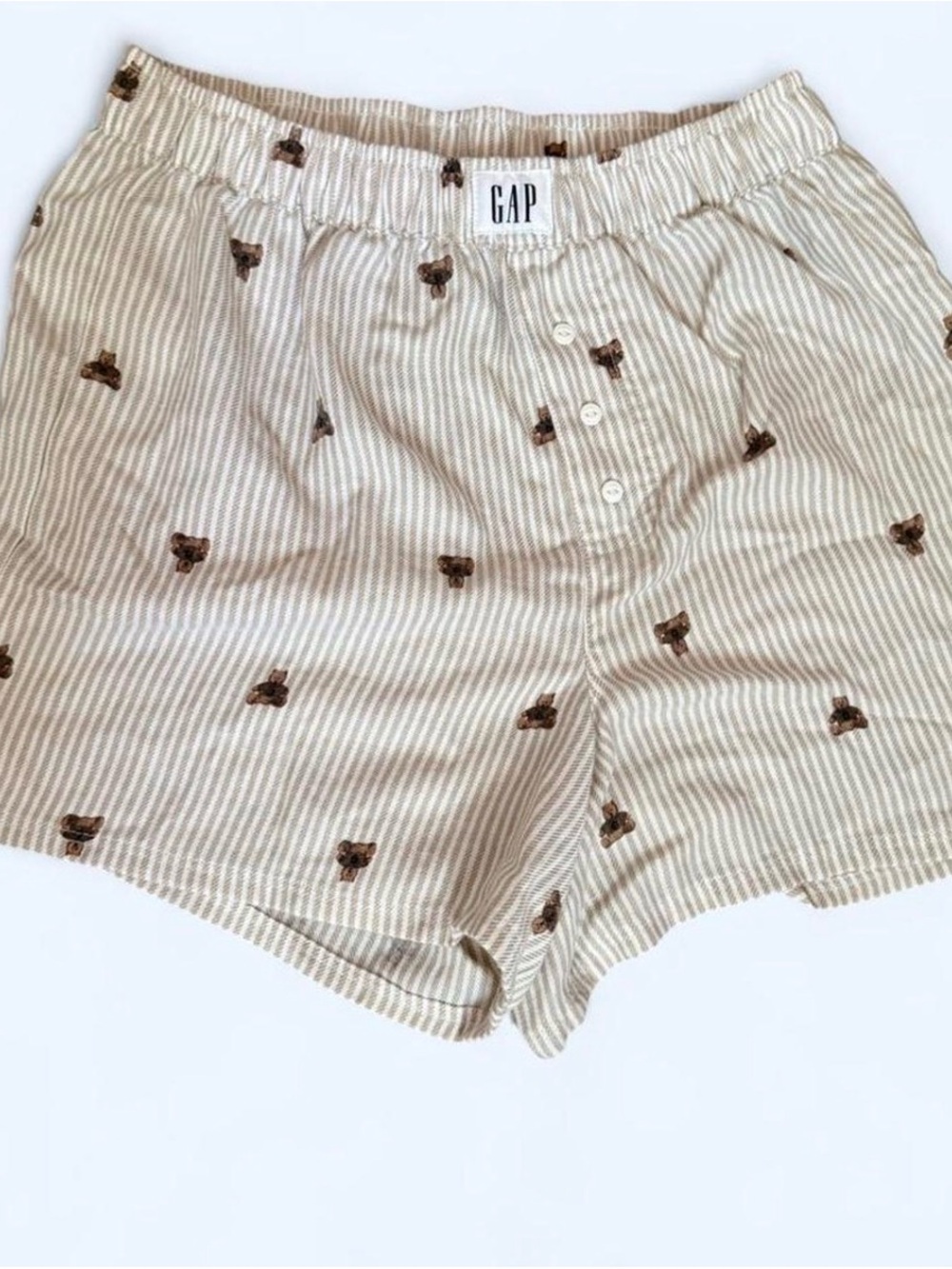 GAP Beige and White Striped Bear Print Cotton Shorts